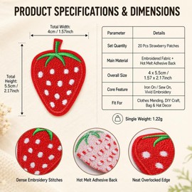 20Pcs Strawberry Iron On Patches Embroidered Fruit Appliques