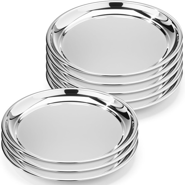 Lounsweer 8 Packs Round Silver Mirror Decorative Tray 10 Inch