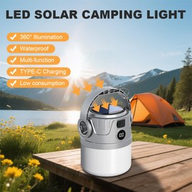 HASAIKA® Solar Campinglampe, LED Camping Lampen USB Aufladbar, 4 Beleuchtungsmodi, geeignet für Camping, Nachtangeln, Notbeleuchtung