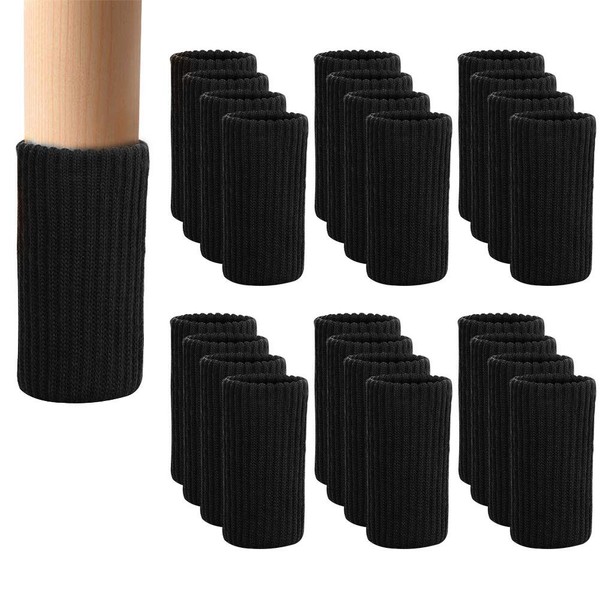 [Pack of 24] Chair Leg Covers Chair Socks, Chair Foot Covers, High Elasticity, Noise and Scratch-Resistant, Easy to Install - Dining Chair, Leg, Hippo (24, Black)