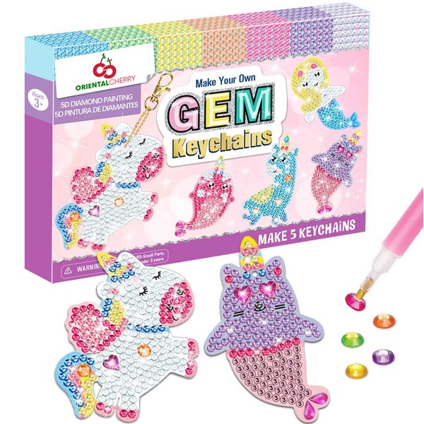 ORIENTAL CHERRY Arts and Crafts for Kids Ages 8-12 - Make Your Own GEM Keychains - 5D Diamond Painting by Numbers Art Kits for Girls Kids Toddler Ages 3-5 4-6 6-8