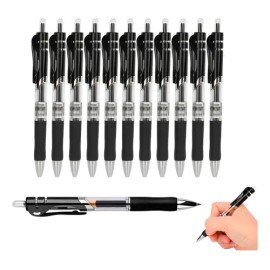 Pluma Lapicero Boligrafo Retractil Gel Tinta Negra 0.5mm 12p Tinta Negro Exterior Negro