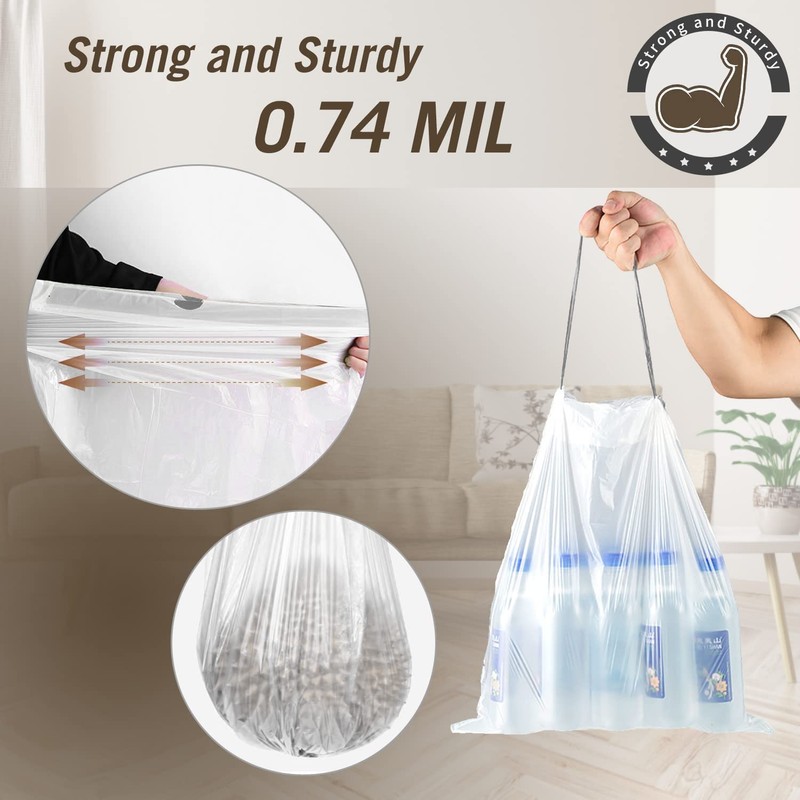 8 Gallon Trash Bags Drawstring, Strong Medium Kitchen Garbage Bag