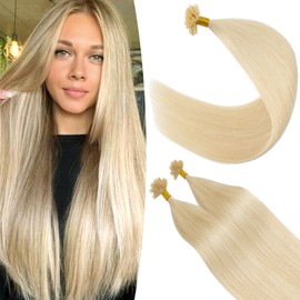 S-noilite Bondings Extensions Real Hair 0.8 g U-Tip Extensions 50 Strands Pre Bonded Extensions Real Hair Bondings Hair Extensions Real Hair #613 White Blonde 40 g 35 cm