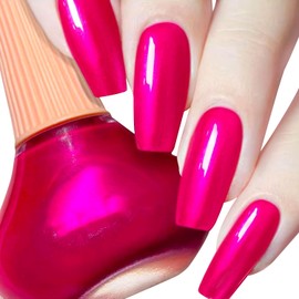 COSMOO Hot Pink Nail Polish, 12ml Quick Dry Nail Lacquer, Super Lustrous Nail Enamel Polish, Shimmer Iridescent Ultrachrome Nail Art Varnish, 0.41 fl oz