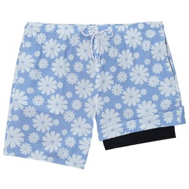 Biwisy Men's Quick Dry Swimming Trunks with Mesh Lining Swimsuit Print Swimsuit with Pockets