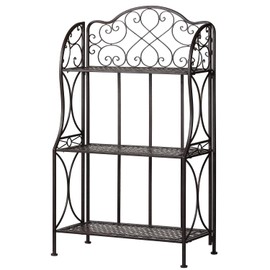 XAONIEN Kitchen Metal Bakers Rack Microwave Oven Stand Kitchens with Storage Three-Tiered Kitchen Organization Shelf Rack, 27" x 13.75" x 48.6",Antique Bronze