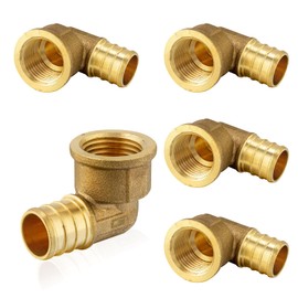 Seelink (5-Pack) PEX Fittings, Pex 3/4" x 1/2" Female Threaded NPT Elbow Adapter, Brass Crimp Fittings, for PEX Tubing Pipe Plumbing, ASTM F1807(PEX1807301-5Pack)