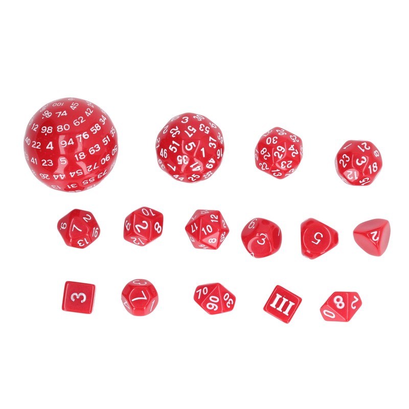 15pcs Complete Polyhedral Dice Set Acrylic D3 to D100 Spherical