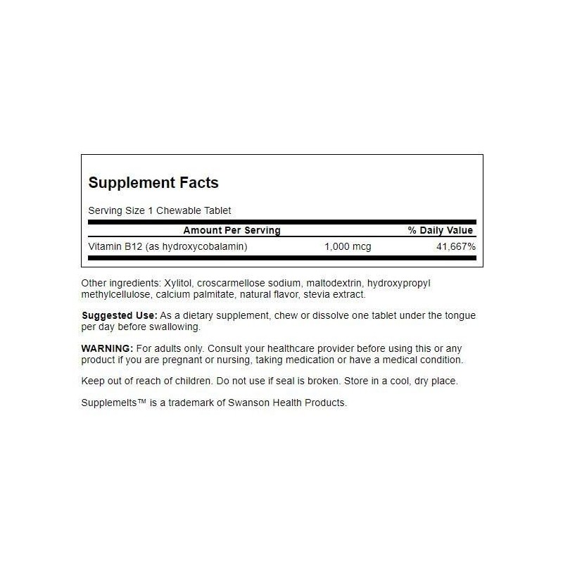 Swanson Supplemelts Vitamin B-12 1000 mcg 60 Chwbls