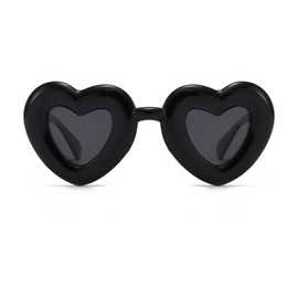 Long Keeper Retro Heart Sunglasses - Inflated Heart Glasses Polarised Vintage Sunglasses Women UV400 Protection Heart Shape Sunglasses Party Glasses, black