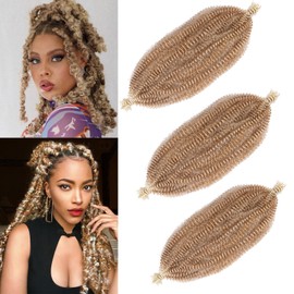 12 Inch Pre-Separated Springy Afro Twist Hair 3 Packs Spring Twist Crochet Braiding Hair For Butterfly Soft Locs Light Brown/Blonde Synthetic Marley Twist Hair For Women(8 Strands/Pack,T27613#)