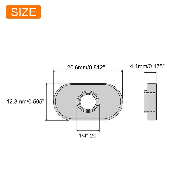 sourcing map Centered Hole Sliding T-Nuts, 10Pcs 1/4"-20 Carbon Steel