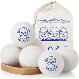 ZPQAODI Sheep's Wool Dryer Balls, Pack of 6, Tumble Dryer Balls for Washing Dryers, Reusable, Saves Drying Time, Felt Balls for Dryers, Made of Sheep's Wool, Environmentally Friendly, Wool Dryer Balls