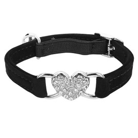 Molain Heart Bling Cat Collar, Adjustable Collar with Safety Belt and Bell, Rhinestone Collar for Kittens, Small Dogs, Cats (Black)