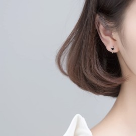 Black Heart Small Hoop Earrings S925 Sterling Silver Minimalist Cartilage Tragus Round Huggie Hoops 10mm Statement Earring Cute Jewelry Gifts for Women Girls Hypoallergenic