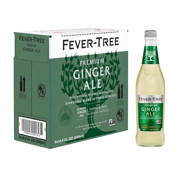 Fever Tree Ginger Ale - Premium Quality Mixer - Refreshing Beverage for Cocktails & Mocktails. Naturally Sourced Ingredients, No Artificial Sweeteners or Colors - 500 ML Bottles - Pack of 8