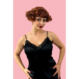 A short red, auburn and blonde mix vintage style wig with waves: Solana red auburn blonde mix #BO