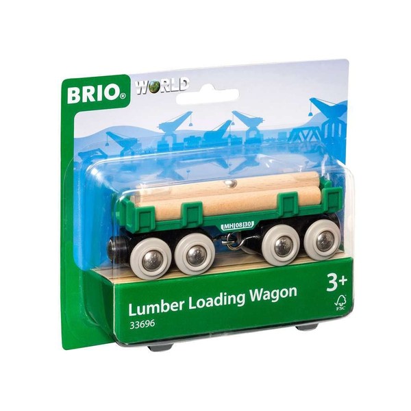 BRIO World - 33696 Lumber Loading Wagon | 4 Piece Train Toy for Kids Ages 3 and Up - Green