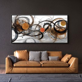 XLSJERST Abstract Wall Art - Framed Black White Canvas Home Art Decor for Living Room Office Canvas Pintings Modern Minimalist Frame Wall Art 24x48 Inches