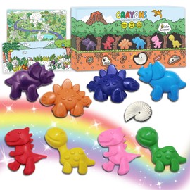 HengNexus - Lápices de lápices de dinosaurios para niños, paquete de 8 lápices de colores jumbo no tóxicos, lavables, con papel de dibujo y borrador, suministros de arte, regalo para niños y niñas