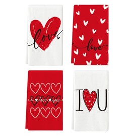 Artoid Mode Red Hearts Love You Mother's Day Kitchen Towels Dish Towels, 18x26 Inch Anniversary Wedding Decoration Hand Towels Set of 4