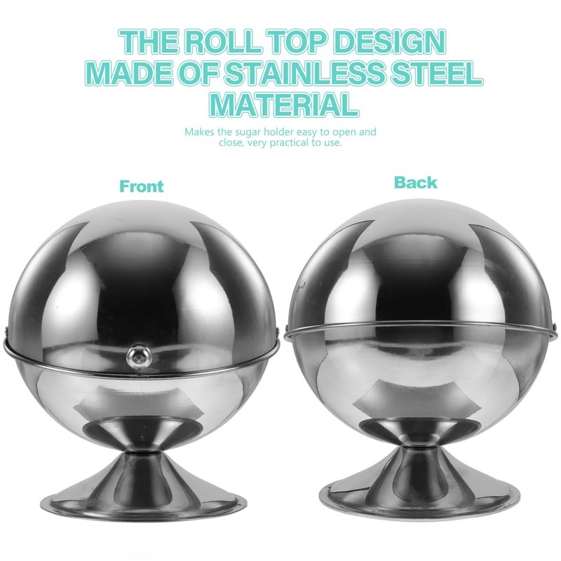 Stainless Steel Sugar Bowl with Roll Top Lid Kitchen Condiment