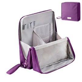 Nemocon Makeup Bag,Standing Makeup Bag – Portable,Large Capacity Multi-purpose Large Capacity Oxford Cloth Standing Makeupbag Portable, Aterproof,Compartments and Handle (Purple)