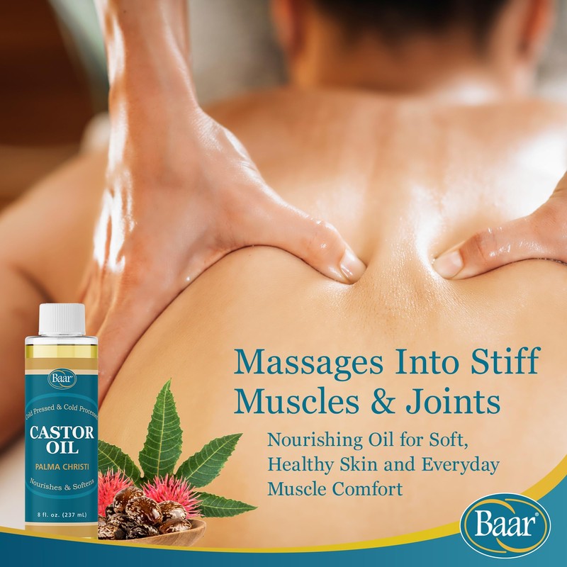 Baar Cold-Pressed Castor Oil, Cold-Processed, Hexane-Free, Palma Christi, for Skin,