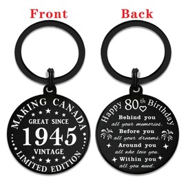 SOUSYOKYO 80th Birthday Gifts for Women Men, 1945 Birthday Keychain, Female 80 Year Old Birthday Gifts Ideas, Happy 80th Birthday Favors Decorations