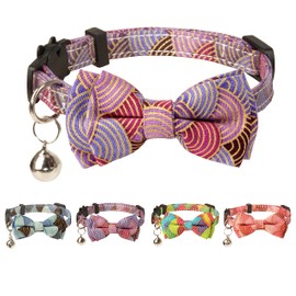 Gyapet Cat Collar Bell Bow Tie Kitten Safety Breakaway Flower Kimino Sakura Print Cats Kitten Boy Girl Pet Vintage-Purple