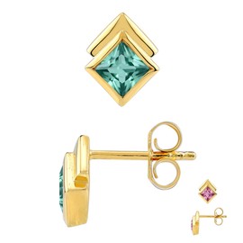 Silvershake 4MM Created Color Change Alexandrite 14K Yellow Gold Plated 925 Sterling Silver Minimalist Square Geometric Stud Post Earrings June Gemstone Birthstone Jewelry for Women, Sterling Silver