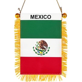 GSYLPFT 4 X 6 Mexican Flag Small Mini Mexico Flags Banners for Car Rearview Mirror Window Hanging Decor with Suction Cup & Fringy