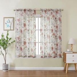 OWENIE Cortinas de ventana de cocina aplastadas de 45 pulgadas de longitud 2 paneles, elegantes cortinas cortas impresas de granja para cafetería, baño, dormitorio, cortinas ligeras con bolsillo para