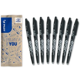 PILOT - Set di 8 FriXion Ball 07 - Penna Cancellabile a Inchiostro Termosensibile - Penna Roller Ricaricabile - Nero - Punta Media