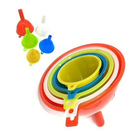 Funnel Set for Filling Bottles or Containers 5 Pieces Multicolors Plastic Fuel Funnel Flexible Ring Holder Storage for Transferring of Spices Bean Jam Dishwasher Safe Kitchen Cooking Funnel
