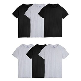 Fruit of the Loom Men's Eversoft Cotton Stay Tucked Crew T-Shirt, Regular-6 Pack Black/Grey, l