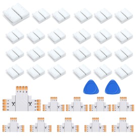 LightingWill 24Pack 4-Pin RGB LED Light Strip Connector Kit 10mm Solderless Adapter Connectors for 5050 Multicolor LED Strip Light