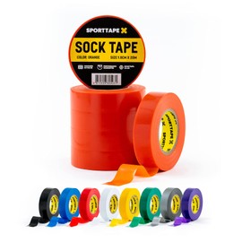SPORTTAPE 6 Rolls Sock Tape - Dark Orange - 1.9cm x 20m | PVC Football, Soccer & Rugby Boot Tape - Best for Keeping Up Socks, Shin Pads & Securing Lifting Blocks