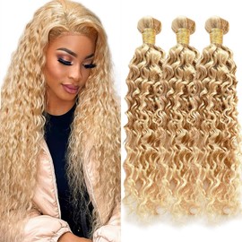 Dokksiiia 10/12/14 Inch Highlight Honey Blonde Curly Wave Bundles Human Hair P27/613#27 and #613 Piano Color Mix Kinky Curly Ombre Bundles Double Weft Brazilian Human Hair Extensions Natural Look