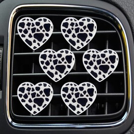 6 Pcs Heart Air Vent Clips, Cow Print Heart Car Air Fresheners Vent Clips Long Lasting Car Diffuser Vent Clip Cars Interior Decor Charm Car Decoration Cute Accessories for Women Girls