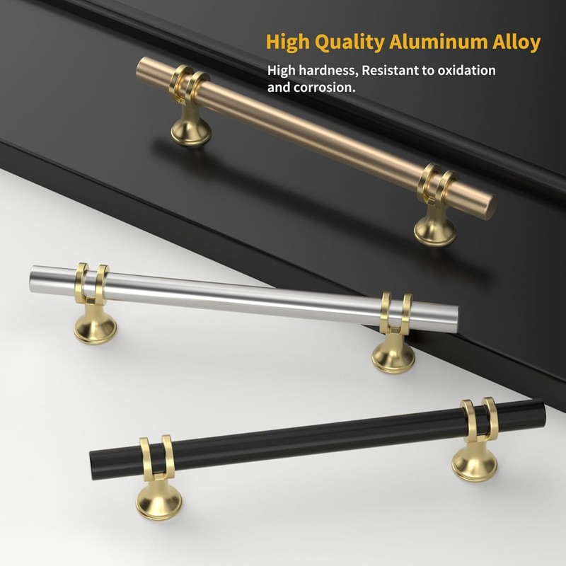 goldenwarm 10 Pack Brushed Satin Nickel Kitchen Handles 128mm Hole