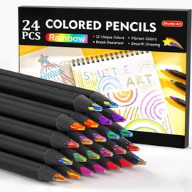 Shuttle Art 24 PCS Rainbow Pencils, 12 Assorted Colors, 2 of Each, Pre-sharpened Rainbow Colored Pencils, Multicolored Pencils for Kids and Adults Coloring, Drawing, Sketching