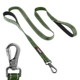 Tuff Pupper Heavy Duty Double Handle Leash with Twist Lock Carabiner Clip | Safety Lock for Strong Dogs | Reflective for Night Walks | 6ft for Medium & Large Dogs