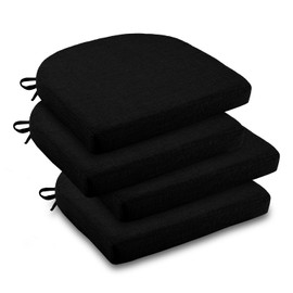 downluxe Indoor Chair Cushions for Dining Chairs, Soft and Comfortable Textured Foam Kitchen Chair Pads with Ties and Non-Slip Backing, 16" x 16" x 2", Black, 4 Pack