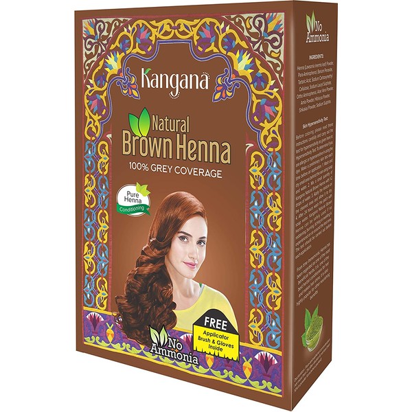 Kangana 100% Pure & Natural Henna Powder for Hair Dye - Natural Brown Henna Powder for Grey Hair Coverage - 6 Pouches Inside- Total 60g (2.11 Oz)