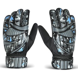 Kickout Premium Goalkeeper Gloves | Funky Goalkeeping Gloves With 3mm Latex For Super Grip & Protection | Adults Kids Boys Glove For Football Goalie (Black Gray, Size 4 suitable for 6-9 Years)