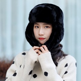 ANEWISH Women's Winter Hats with Ear Flaps, Fur Hat, Faux Fur Hat, Aviator Hat, Keeps Warm When Skiing, Skating and Other Outdoor Activities Available, black