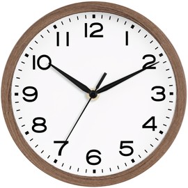 AKCISOT Wall Clock, Modern Small Wall Clocks Battery Operated 8 Inch, Silent Non-Ticking Analog Classic for Office, Home, Bathroom, Kitchen, Bedroom, School(Walnut Grain)