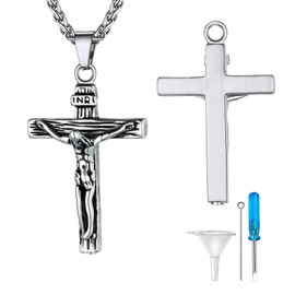 Supcare Stainless Steel Crucifix Cross Necklaces Ash Holder Pendants Memorial Cremains Urn Jewellery Loss of Father Gift